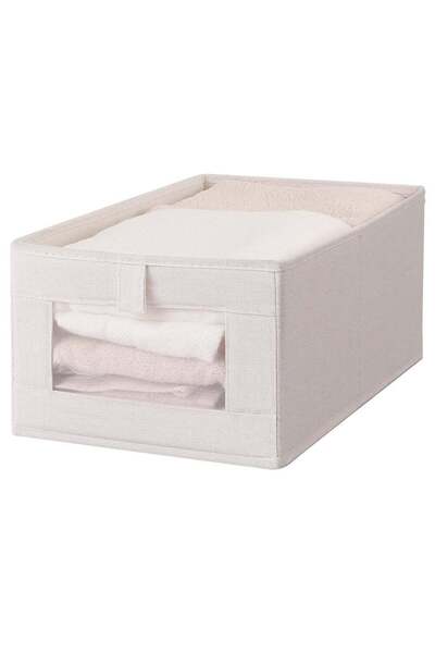 Generic Foldable Cotton Linen Fabric Storage Bin with Clear Mesh Window - Sty...