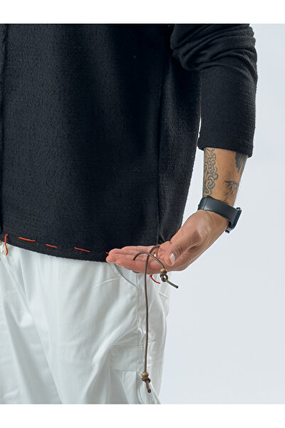 COCOPELLI Sweatshirt negru pentru bărbați cu design detaliat cu șnur COC3466