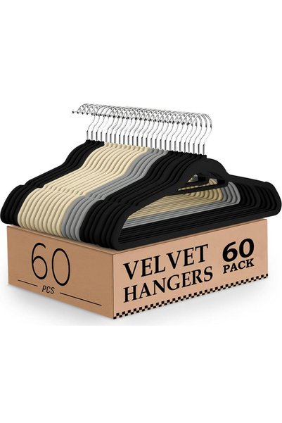 Generic 60 pcs Velvet Hangers Black Grey Ivory Colors with 360 Degree Rotatab...