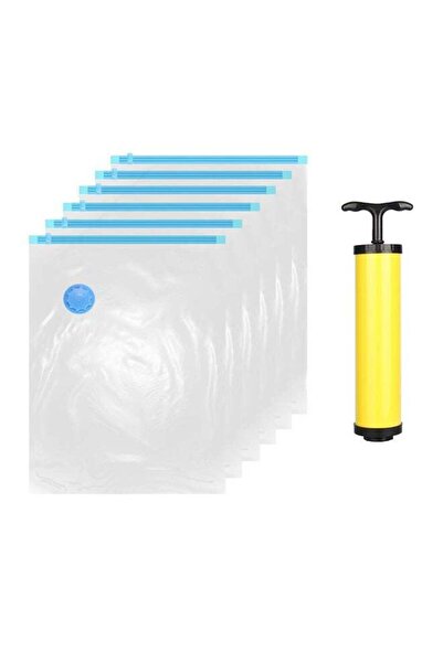 Generic 6-Piece Vacuum Storage Bag With Suction Pump Clear/Blue/Yellow 80x100cm