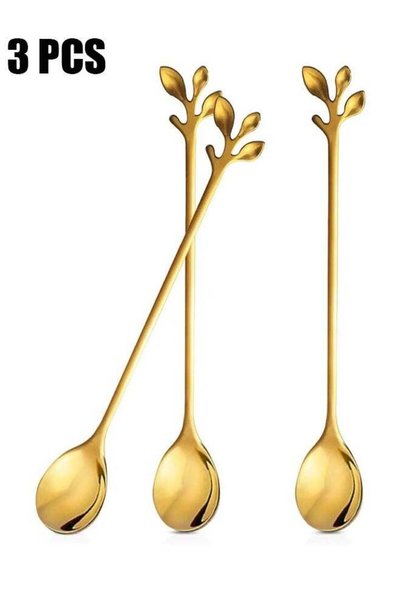 Generic 3 Pcs Long Handle Stainless Steel Tea Coffee Spoons Set - 7.4" Stainl...