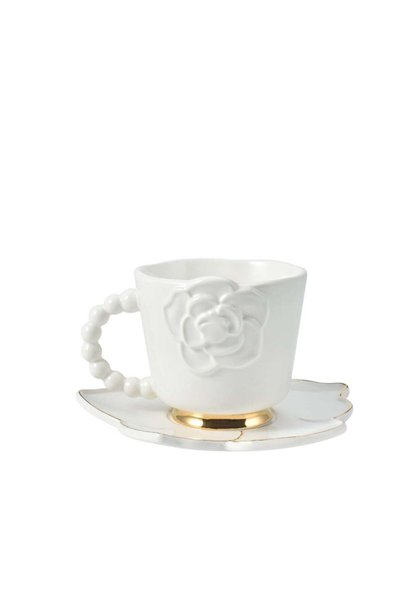 Generic Ceramic Coffee Mug with Saucer Set, Creative Cute Camellia Cup with C...