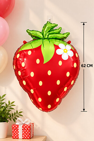 Baloncu Nene Çilek Folyo Balon 62 cm Kırmızı Meyve Temalı Doğum Günü Çocuk Pa...