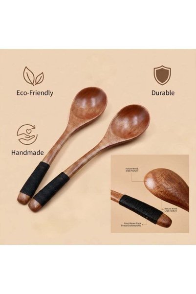 Generic 2 Wooden Spoons Set – Natural Wood Serving Spoons for Rice, Hummus, B...