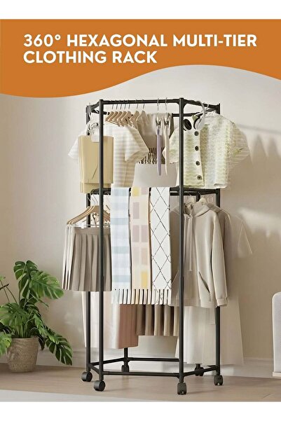 Generic 360° Rotating Clothes Rack Heavy Duty Garment Stand with Wheels, 60KG...