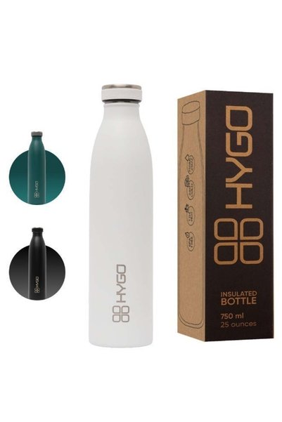 Generic HYGO Insulated Water Bottle Stainless Steel 750ml, White, Double-wall...