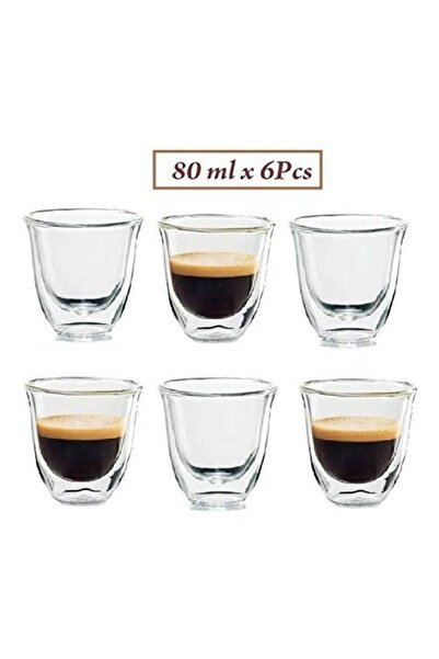 Generic 6Pcs 80ML Borosilicate Double Wall Glass Turkish Tea Cups Clear