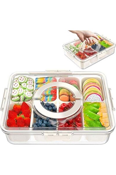Generic Portable Snack Serving Tray with Lid and Handle 8 Compartment Snack B...