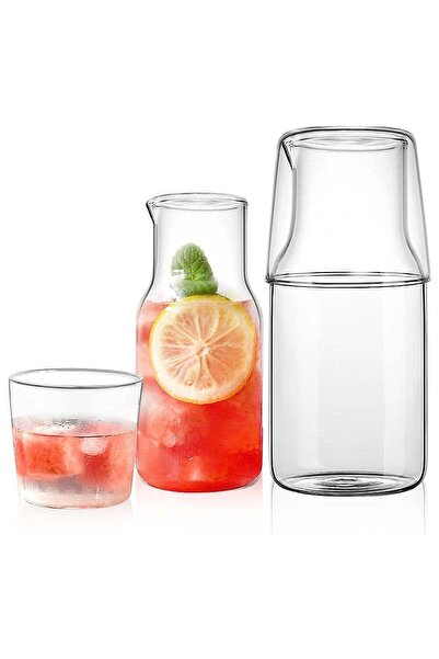 Generic 2 Pcs Bedside Water Carafe Set with Tumbler Glass Set for Bedroom Nig...