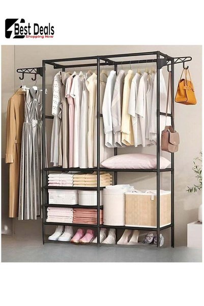 Generic Multifunctional Simple Double Row Floor-To-Ceiling Hangers, Hooks, Ha...