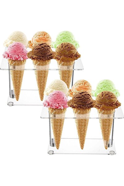Generic ARS® 2 Pack Acrylic Cone Holder Stand – Clear 6 Hole Ice Cream & Waff...