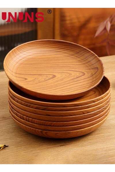 Generic Dessert Plate,8pcs Wood Texture Reusable Appetizer Dessert Dishes,Thi...