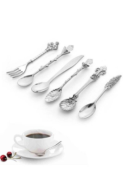 Generic 6 Pieces European Vintage Royal Carved Coffee Spoon Set, Ornate Embos...