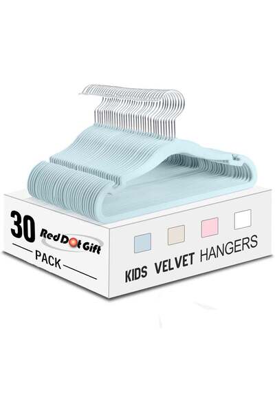 Generic Red Dot Gift 30-Pack Light Blue Baby Velvet Clothes Hangers Space-Sav...