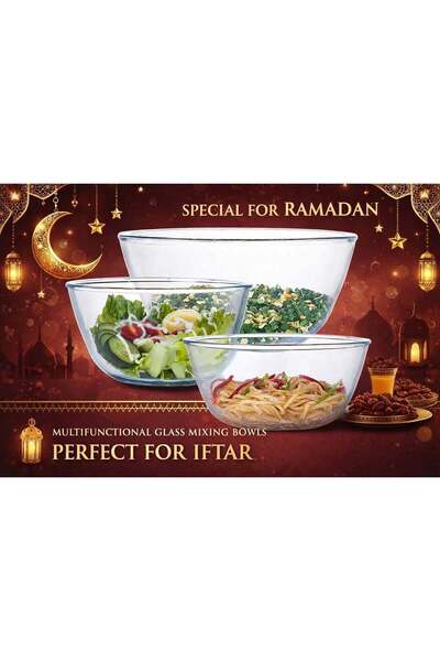 Generic Glass Mixing Bowl Set of 3 for Ramadan Cooking & Baking, Borosilicate...