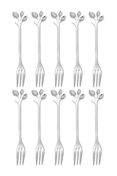 Generic 10-Piece Silver Mini Leaf Dessert Forks Set - 4.7" Elegant Stainless ...