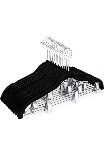 Generic Velvet Skirt Hangers - 12 Pack, Black Velvet Hangers with Adjustable ...