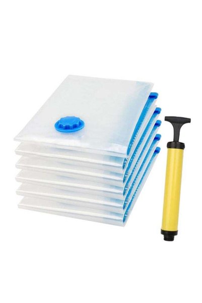 Generic 6-Piece Vacuum Reusable Sealer Storage Bag With Suction Pump Clear/Bl...
