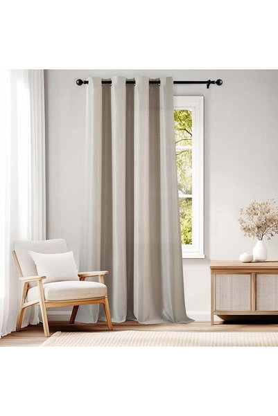 jinchan Linen Curtains Grommet Window Drape 132x244CM Beige 1 Panel