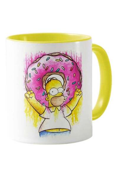 Generic Printed Donut Simpson Mug White & Yellow