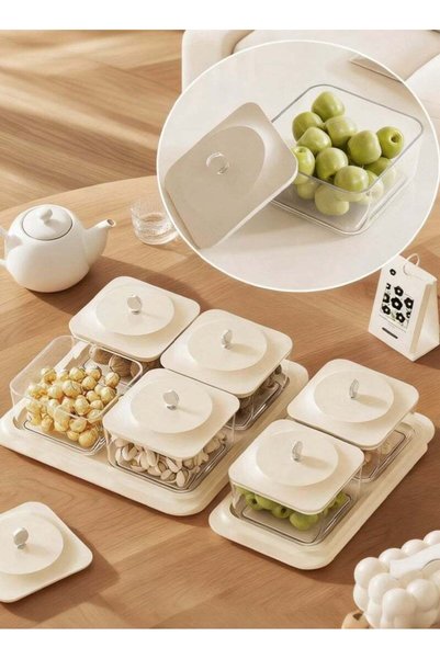 Generic Elegant Creamy White Serving Tray Set with 4 Lidded Nut Containers & ...