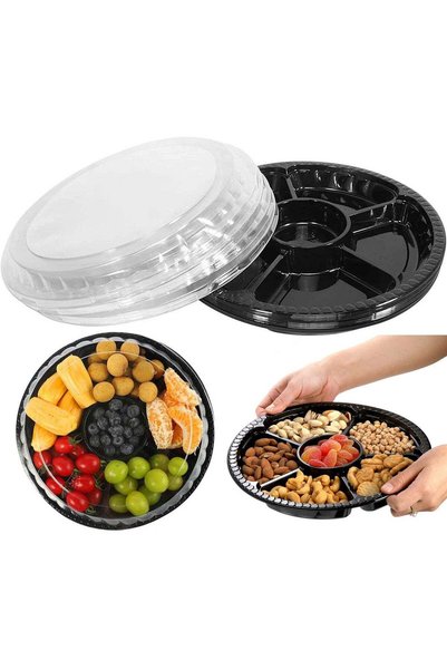 Generic 10-Pack Disposable Plastic Appetizer Tray with Lid - 10.5 Inch Heavy ...
