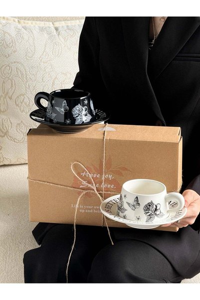 Generic 2pc Vintage Floral Ceramic Coffee Mug with Saucer Set, 250ML British ...
