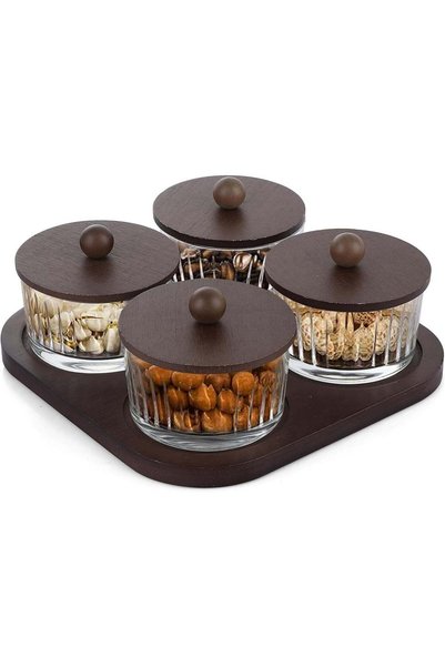 Generic Chip and Dip Serving Set with Wooden Tray, 4pcs Removable Snack Fruit...