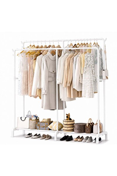 Generic Double Rail Rod Clothing Rack Heavy Duty Dual Layer Clothes Drying St...