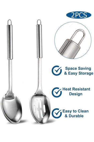 Generic 2 Pack Large Cooking Spoon Set, Stainless Steel Serving Spoon and Slo...