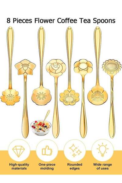Generic 8 Pieces Flower Coffee Tea Spoons, Stainless Steel Sugar Spoons Tea P...