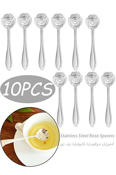 Generic 10 Pieces Stainless Steel Rose Flower Spoon Set Food Grade Tableware ...