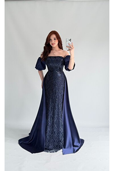 ayşenur Dinçer butik Patronus Pelerinli Abiye Lacivert