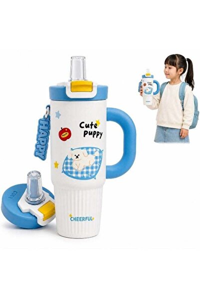 Generic Kids Stainless Steel Insulated Tumbler with Handle & Straw, 800ml Vac...
