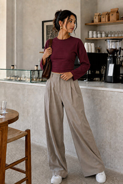 COMBİNE MİCHAİL Burgundy majica sa okruglim izrezom, osnovna ženska majica