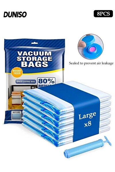 Generic 8-Pack Vacuum Storage Bags with Manual Pump, Reusable Space Saver Com...