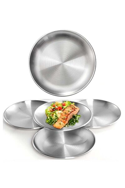 Generic 5pcs Stainless Steel Plates ，Metal Lightweight Unbreakable Dinner Dis...
