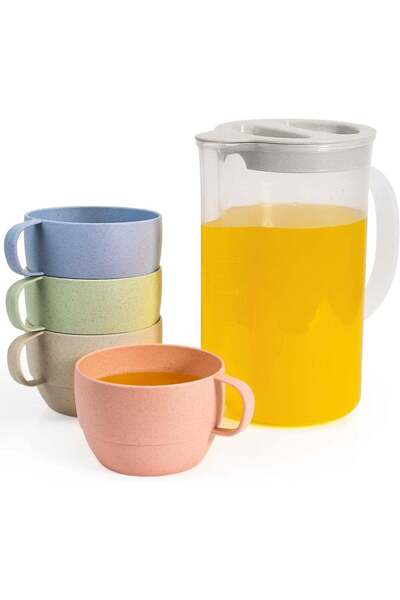 Generic 4Pcs 420ML Reusable Unbreakable Water Cups with 1.8L Cold Kettle, Lig...