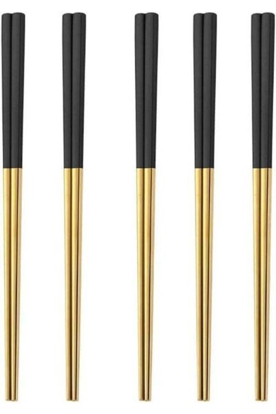 Generic 5 Pairs Stainless Steel Chopsticks Set, 304 Metal Reusable, Square An...