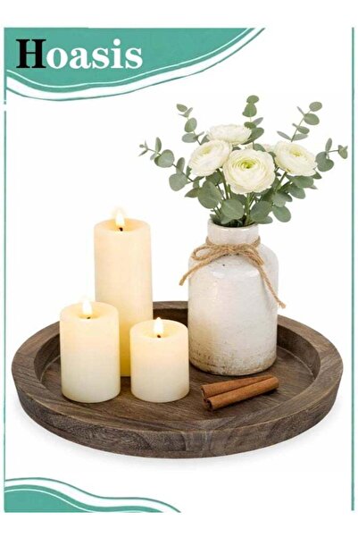 Generic Round Wooden Candle Tray - Rustic Farmhouse Decorative Tray 11 Inch, ...