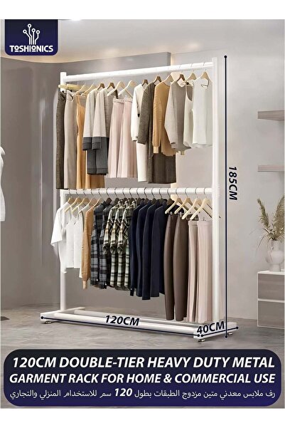 Generic Double Rod Clothing Rack Heavy Duty Dual Layer Clothes Drying Stand G...