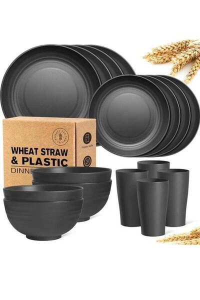 Generic 16-Piece Kitchen Plastic Wheat Straw Dinnerware Set, Service for 4, D...