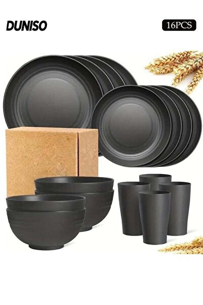Generic 16 Pieces Plastic Wheat Straw Dinnerware Sets,Tableware Set,Reusable ...