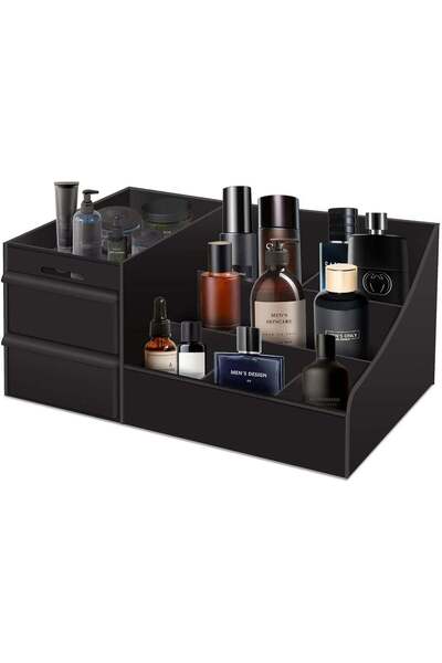 Generic Black Vanity Organizer with Drawers – Large Mens Countertop Storage B...