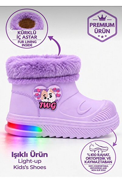 JOJO KIDS kız çocuk full ışıklı taban full kürklü yağmur botu , yağmur çizmes...