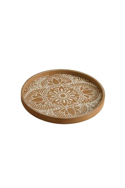 Generic Round Wood Decorative Tray: Boho Coffee Table Tray Farmhouse Rustic B...