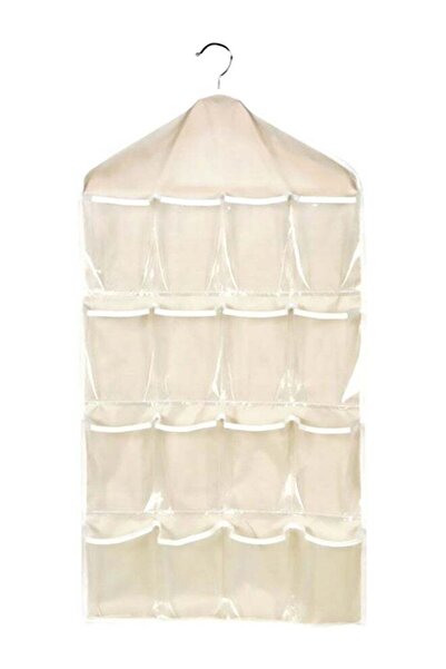 Generic 16-Pockets Wardrobe Hanging Storage Bag Beige 73 x 42cm