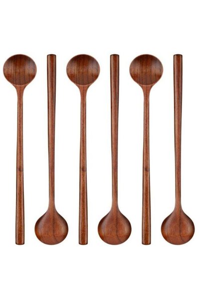 Generic 6 Pcs 11 inch Long Spoons Wooden Long Handle Round Spoons Korean Styl...