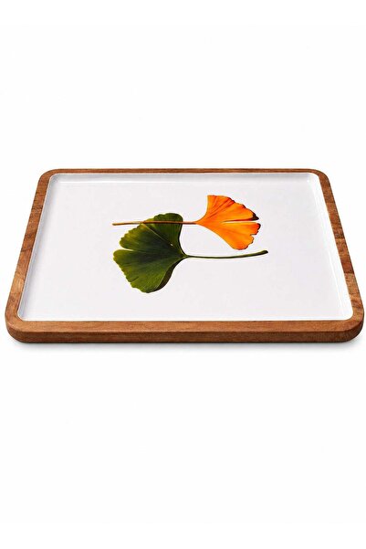 Generic 35 cm Acacia Wood Rectangular Serving Tray with Dip Bowl – Leaf Print...