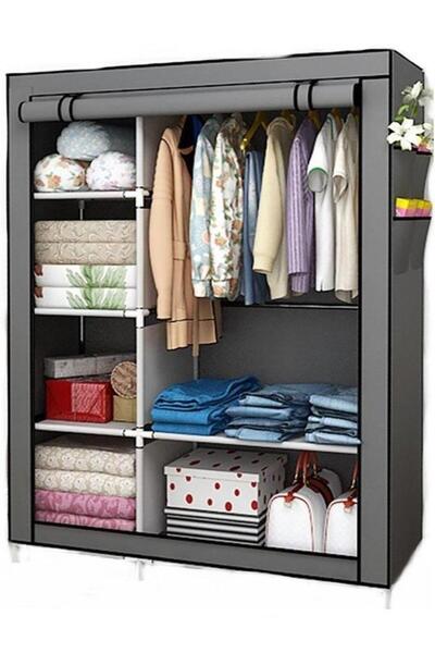 Generic Portable Clothes Storage Organizer Fabric Wardrobe Grey